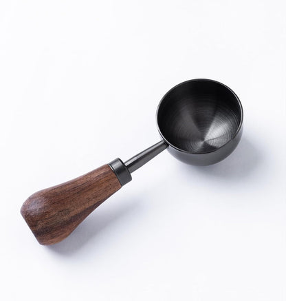 Retro Vintage Stainless Steel Coffee Scoop with Walnut Wood Handle, 10g Espresso Measure, 30ml Water Capacity (1, Gunmetal)