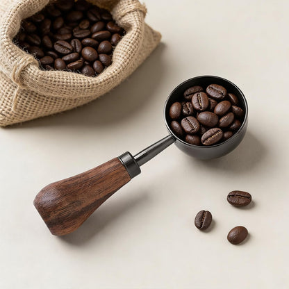 Retro Vintage Stainless Steel Coffee Scoop with Walnut Wood Handle, 10g Espresso Measure, 30ml Water Capacity (1, Gunmetal)
