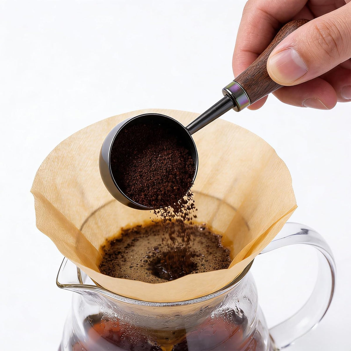 Retro Vintage Stainless Steel Coffee Scoop with Walnut Wood Handle, 10g Espresso Measure, 30ml Water Capacity (1, Gunmetal)