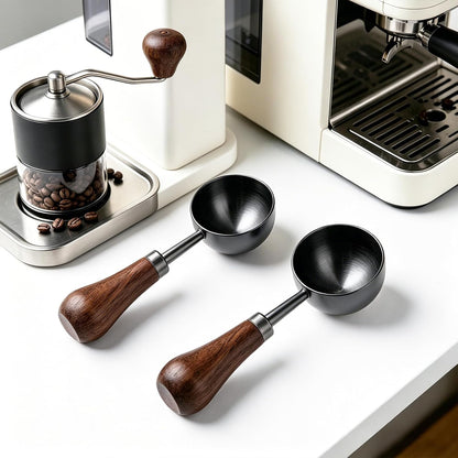 Retro Vintage Stainless Steel Coffee Scoop with Walnut Wood Handle, 10g Espresso Measure, 30ml Water Capacity (1, Gunmetal)