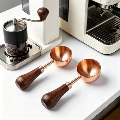 Retro Vintage Stainless Steel Coffee Scoop with Walnut Wood Handle, 10g Espresso Measure, 30ml Water Capacity (1, Gunmetal)