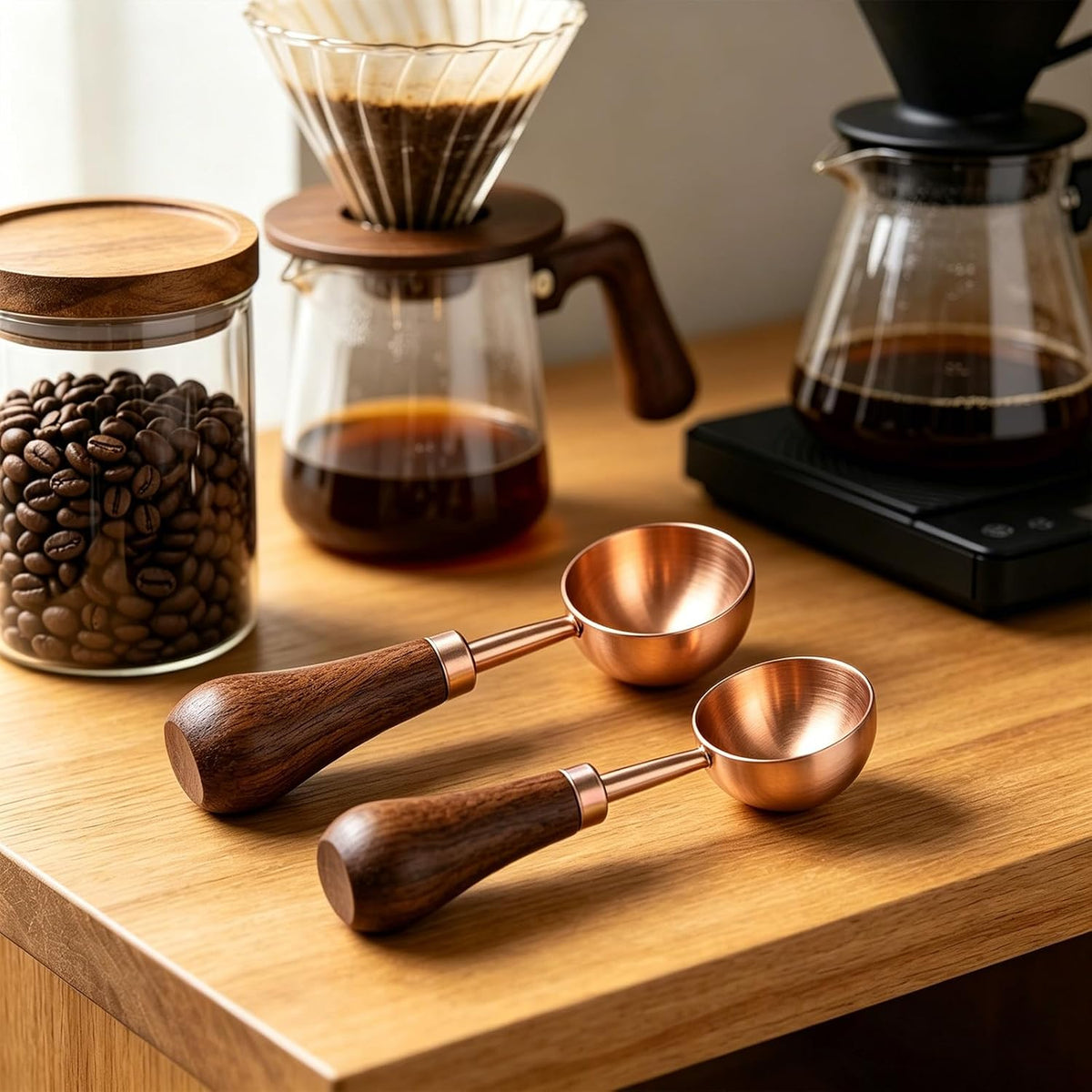 Retro Vintage Stainless Steel Coffee Scoop with Walnut Wood Handle, 10g Espresso Measure, 30ml Water Capacity (1, Gunmetal)