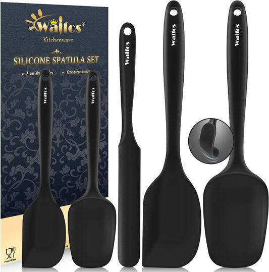 600°F High Heat Resistant Silicone Spatula Set of 5- Food Grade Rubber Spatula Set for Baking Cooking & Mixing - BPA Free, Non Stick and Dishwasher Safe,black