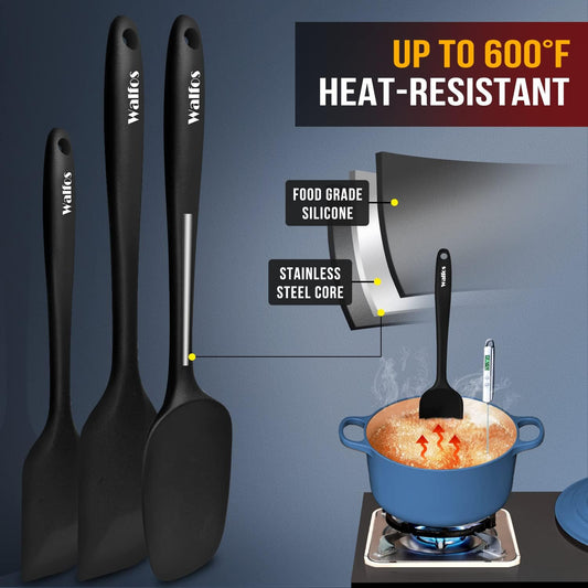 600°F High Heat Resistant Silicone Spatula Set of 5- Food Grade Rubber Spatula Set for Baking Cooking & Mixing - BPA Free, Non Stick and Dishwasher Safe,black