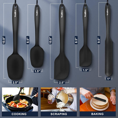 600°F High Heat Resistant Silicone Spatula Set of 5- Food Grade Rubber Spatula Set for Baking Cooking & Mixing - BPA Free, Non Stick and Dishwasher Safe,black