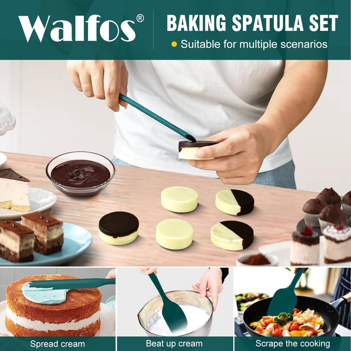 600°F High Heat Resistant Silicone Spatula Set of 5- Food Grade Rubber Spatula Set for Baking Cooking & Mixing - BPA Free, Non Stick and Dishwasher Safe,black