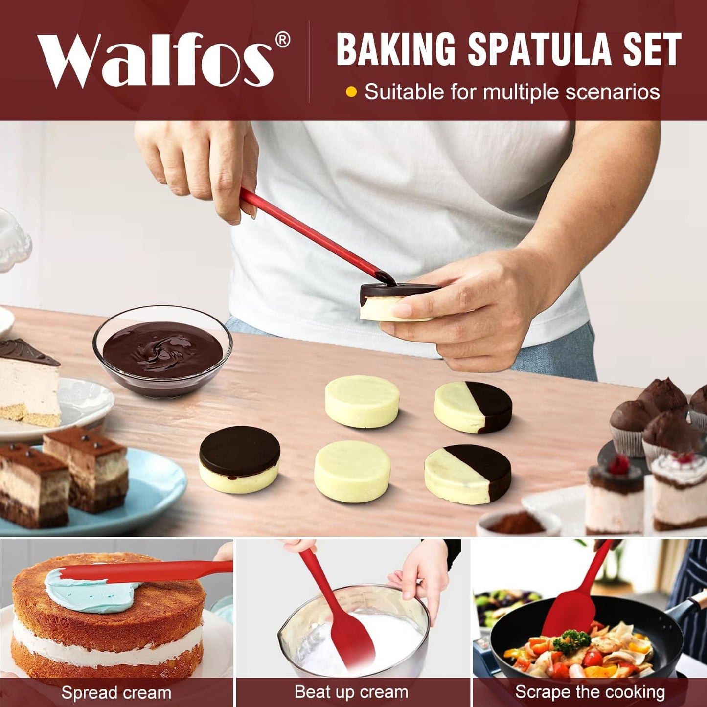 600°F High Heat Resistant Silicone Spatula Set of 5- Food Grade Rubber Spatula Set for Baking Cooking & Mixing - BPA Free, Non Stick and Dishwasher Safe,black