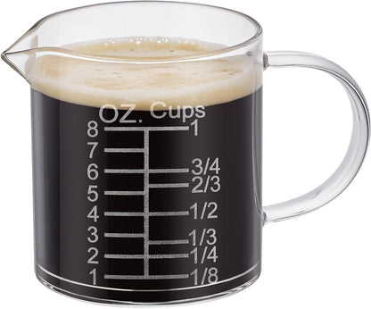 Ackers Etched Graduated Glass Measuring Cup - [Insulated Handle | V-Shaped Spout] - High Borosilicate Glass Measuring Cup for Kitchen or Dining, Easy to Read, 250ml (8oz, 1 Cup)