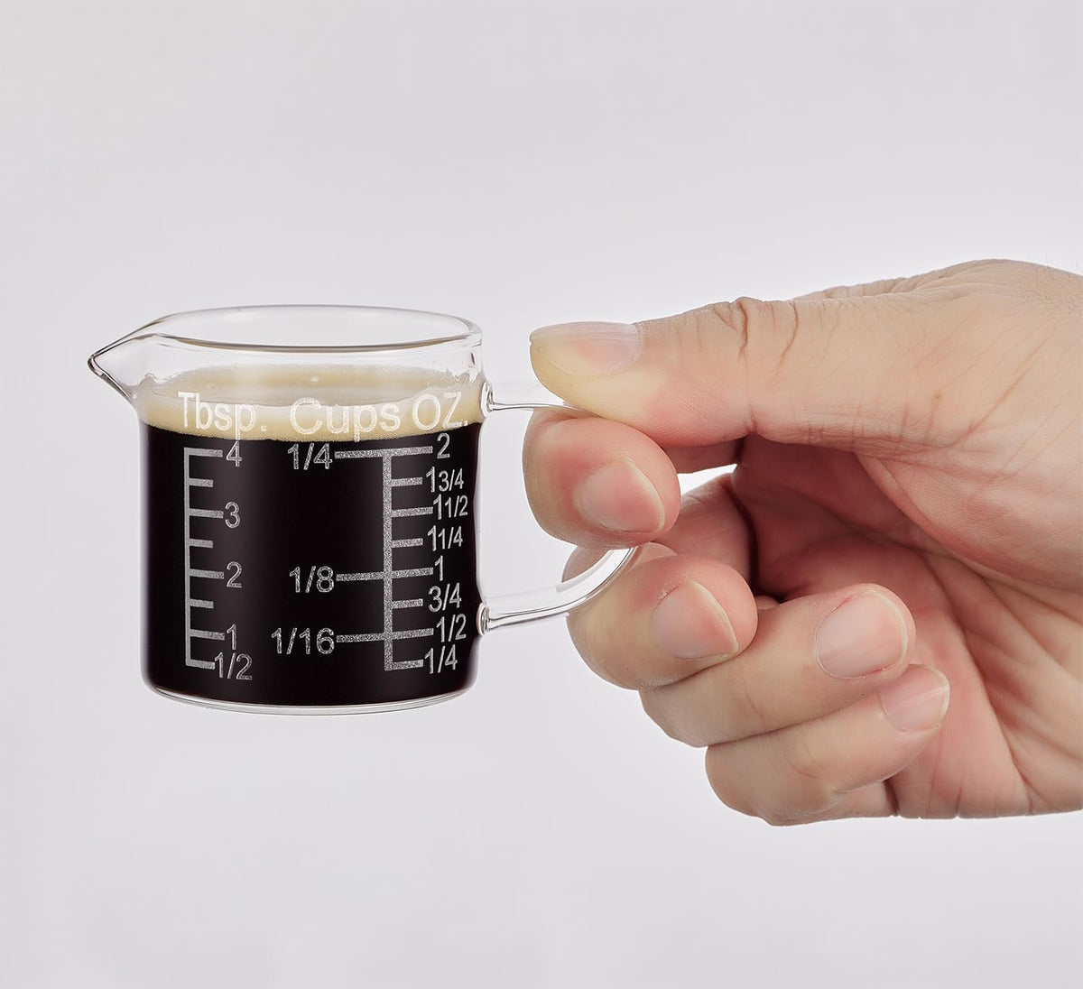 Ackers Etched Graduated Glass Measuring Cup - [Insulated Handle | V-Shaped Spout] - High Borosilicate Glass Measuring Cup for Kitchen or Dining, Easy to Read, 250ml (8oz, 1 Cup)