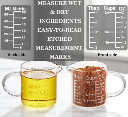 Ackers Etched Graduated Glass Measuring Cup - [Insulated Handle | V-Shaped Spout] - High Borosilicate Glass Measuring Cup for Kitchen or Dining, Easy to Read, 250ml (8oz, 1 Cup)