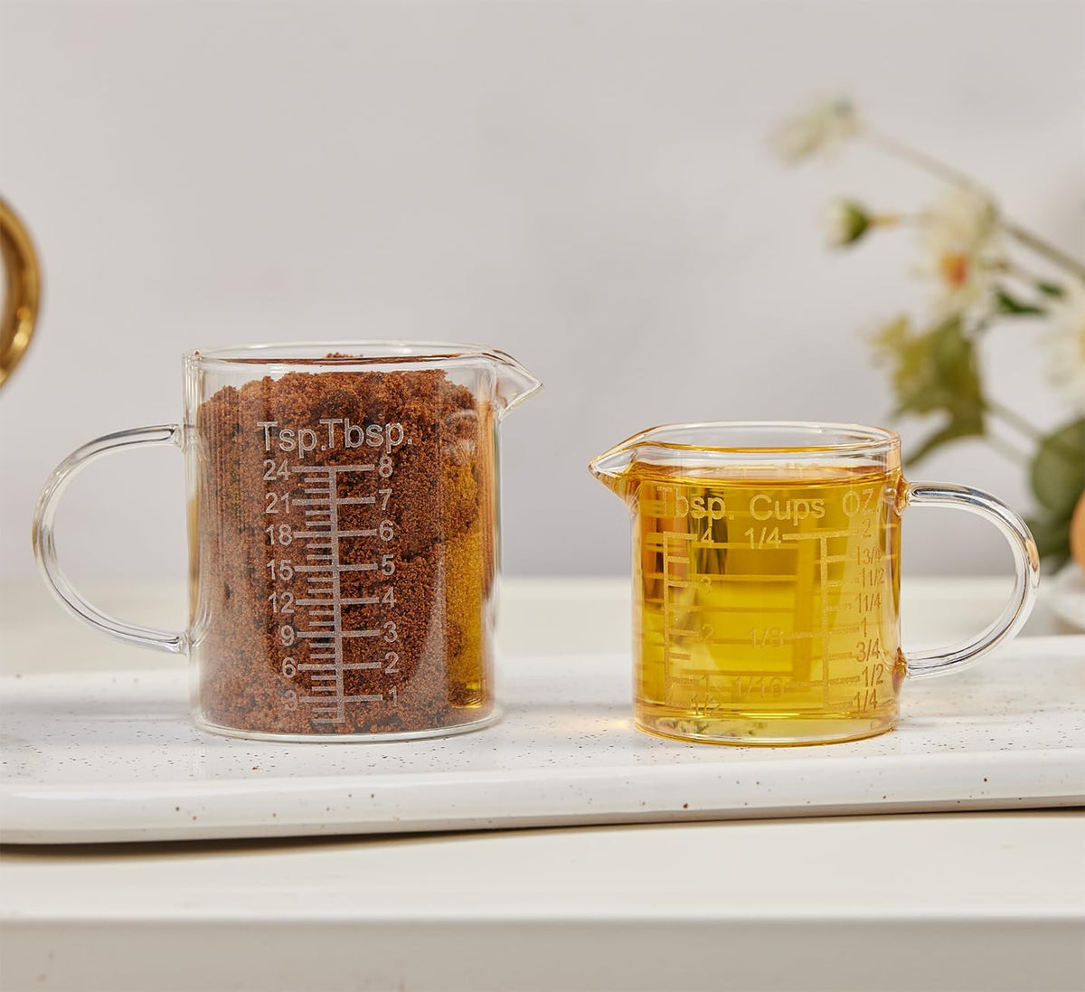 Ackers Etched Graduated Glass Measuring Cup - [Insulated Handle | V-Shaped Spout] - High Borosilicate Glass Measuring Cup for Kitchen or Dining, Easy to Read, 250ml (8oz, 1 Cup)