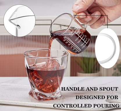 Ackers Etched Graduated Glass Measuring Cup - [Insulated Handle | V-Shaped Spout] - High Borosilicate Glass Measuring Cup for Kitchen or Dining, Easy to Read, 250ml (8oz, 1 Cup)