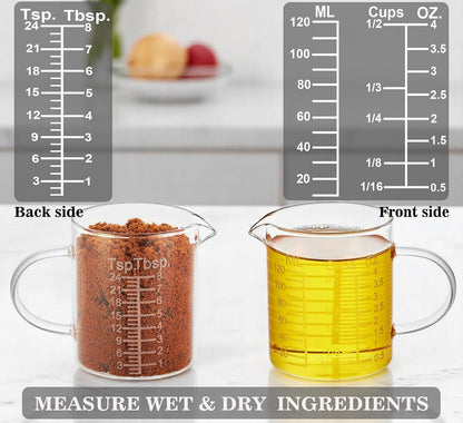 Ackers Etched Graduated Glass Measuring Cup - [Insulated Handle | V-Shaped Spout] - High Borosilicate Glass Measuring Cup for Kitchen or Dining, Easy to Read, 250ml (8oz, 1 Cup)