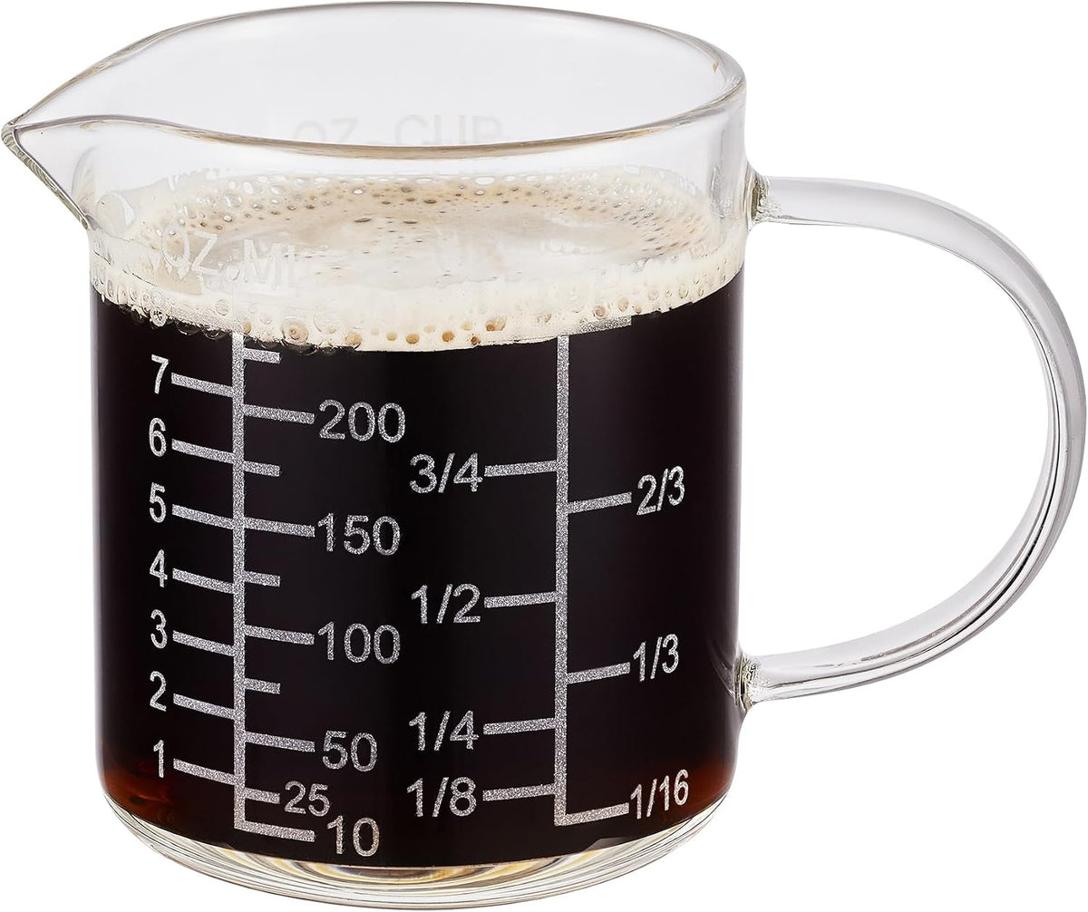 Ackers Etched Graduated Glass Measuring Cup - [Insulated Handle | V-Shaped Spout] - High Borosilicate Glass Measuring Cup for Kitchen or Dining, Easy to Read, 250ml (8oz, 1 Cup)