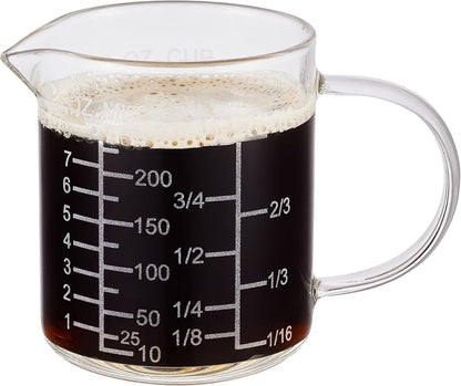 Ackers Etched Graduated Glass Measuring Cup - [Insulated Handle | V-Shaped Spout] - High Borosilicate Glass Measuring Cup for Kitchen or Dining, Easy to Read, 250ml (8oz, 1 Cup)