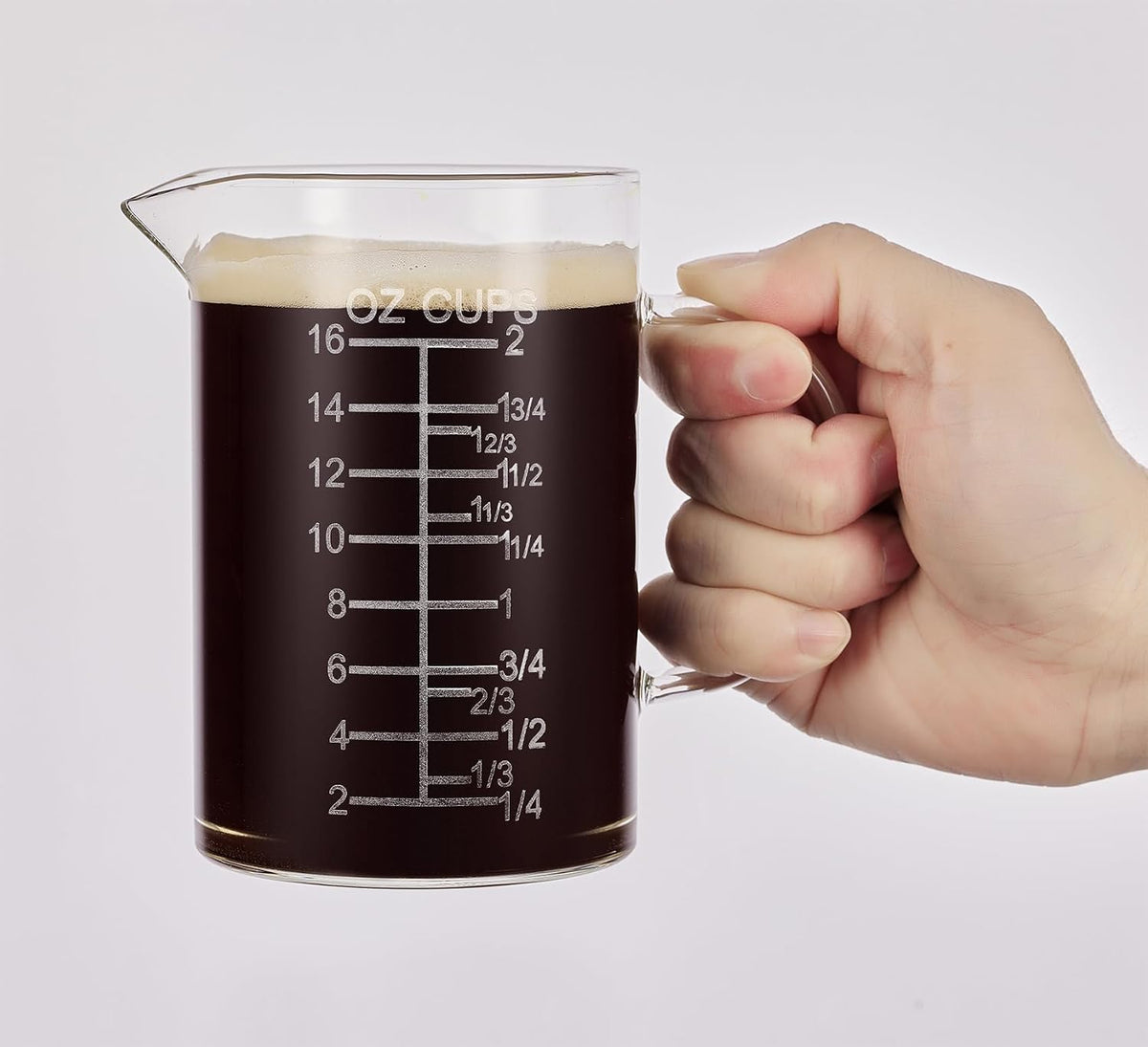 Ackers Etched Graduated Glass Measuring Cup - [Insulated Handle | V-Shaped Spout] - High Borosilicate Glass Measuring Cup for Kitchen or Dining, Easy to Read, 250ml (8oz, 1 Cup)