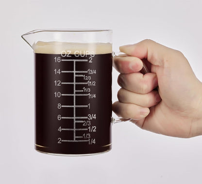 Ackers Etched Graduated Glass Measuring Cup - [Insulated Handle | V-Shaped Spout] - High Borosilicate Glass Measuring Cup for Kitchen or Dining, Easy to Read, 250ml (8oz, 1 Cup)