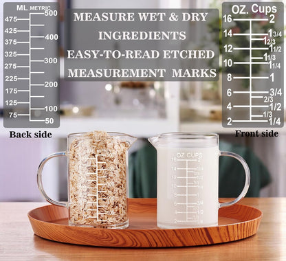 Ackers Etched Graduated Glass Measuring Cup - [Insulated Handle | V-Shaped Spout] - High Borosilicate Glass Measuring Cup for Kitchen or Dining, Easy to Read, 250ml (8oz, 1 Cup)