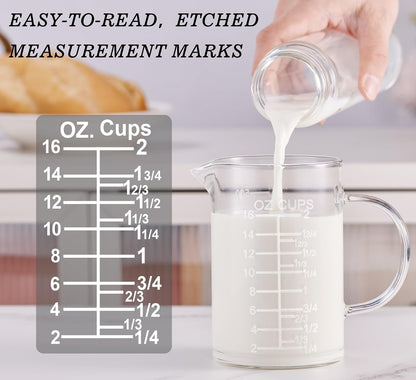 Ackers Etched Graduated Glass Measuring Cup - [Insulated Handle | V-Shaped Spout] - High Borosilicate Glass Measuring Cup for Kitchen or Dining, Easy to Read, 250ml (8oz, 1 Cup)
