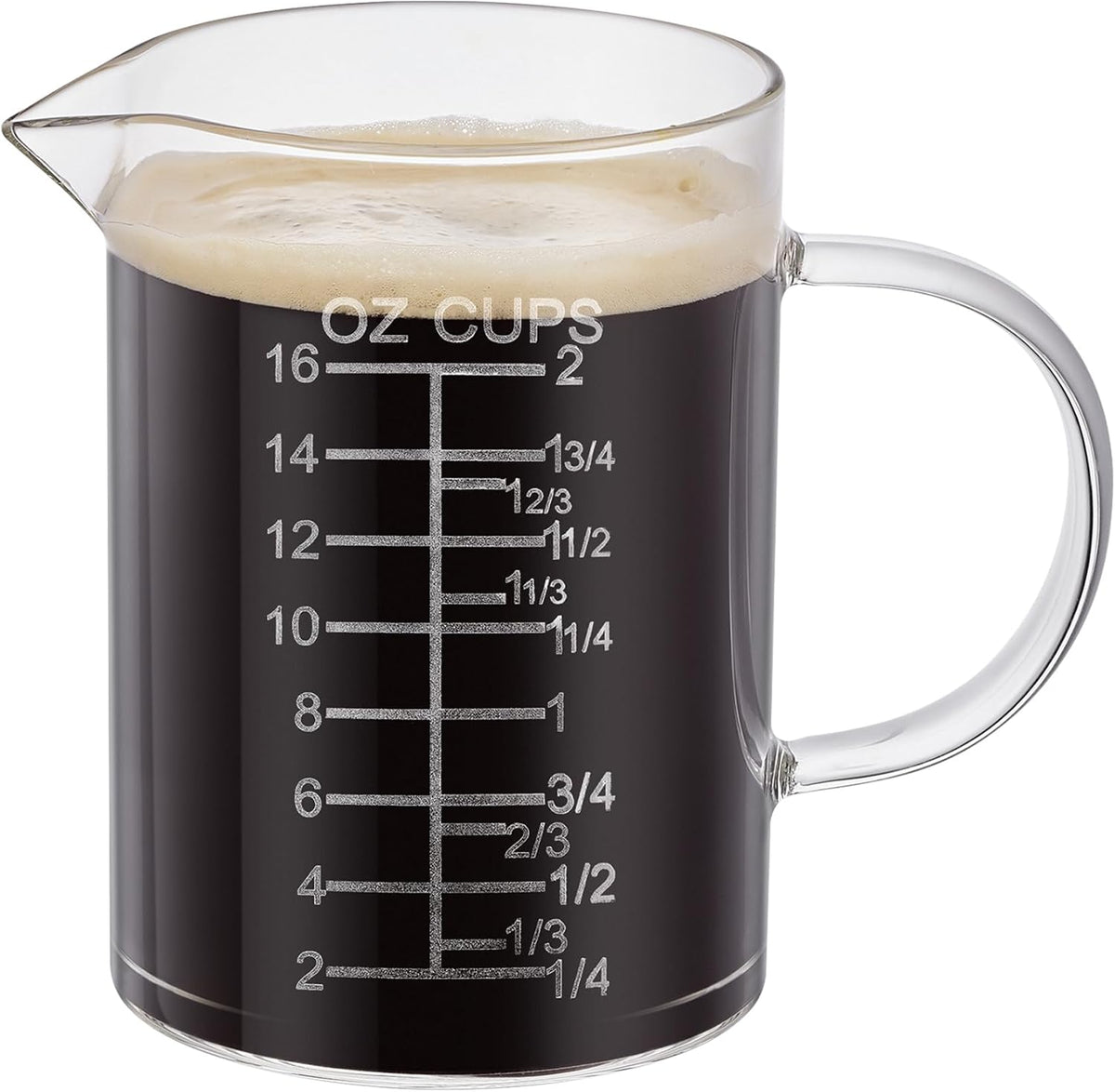 Ackers Etched Graduated Glass Measuring Cup - [Insulated Handle | V-Shaped Spout] - High Borosilicate Glass Measuring Cup for Kitchen or Dining, Easy to Read, 250ml (8oz, 1 Cup)
