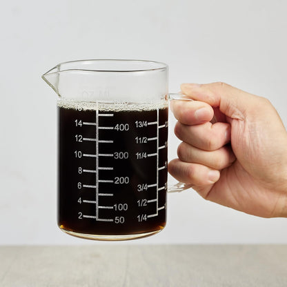 Ackers Etched Graduated Glass Measuring Cup - [Insulated Handle | V-Shaped Spout] - High Borosilicate Glass Measuring Cup for Kitchen or Dining, Easy to Read, 250ml (8oz, 1 Cup)