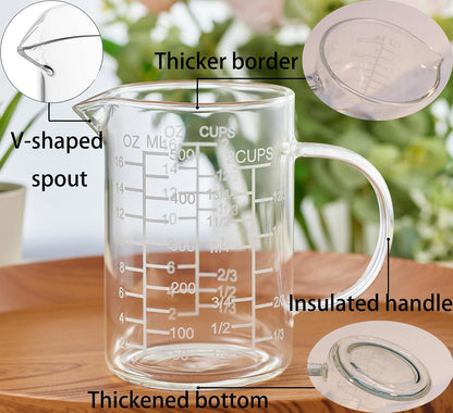 Ackers Etched Graduated Glass Measuring Cup - [Insulated Handle | V-Shaped Spout] - High Borosilicate Glass Measuring Cup for Kitchen or Dining, Easy to Read, 250ml (8oz, 1 Cup)