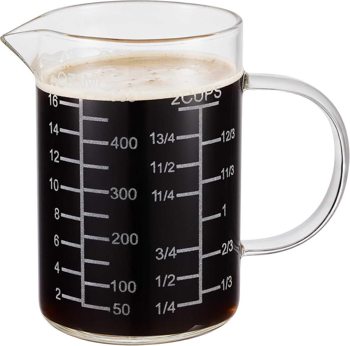 Ackers Etched Graduated Glass Measuring Cup - [Insulated Handle | V-Shaped Spout] - High Borosilicate Glass Measuring Cup for Kitchen or Dining, Easy to Read, 250ml (8oz, 1 Cup)