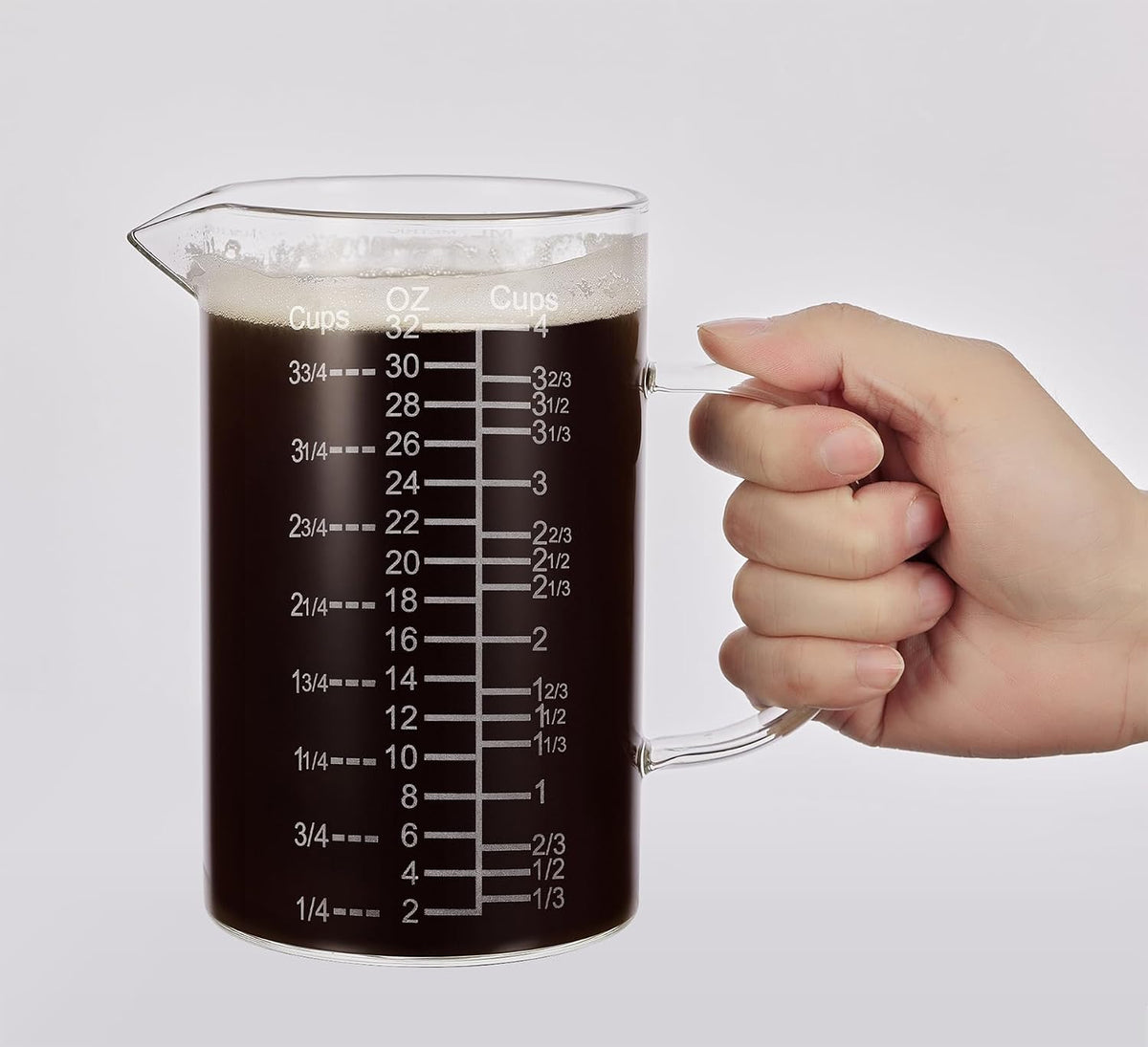Ackers Etched Graduated Glass Measuring Cup - [Insulated Handle | V-Shaped Spout] - High Borosilicate Glass Measuring Cup for Kitchen or Dining, Easy to Read, 250ml (8oz, 1 Cup)