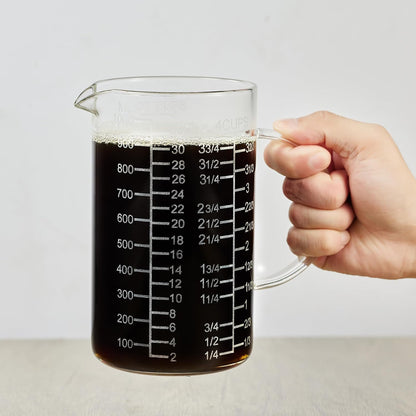 Ackers Etched Graduated Glass Measuring Cup - [Insulated Handle | V-Shaped Spout] - High Borosilicate Glass Measuring Cup for Kitchen or Dining, Easy to Read, 250ml (8oz, 1 Cup)