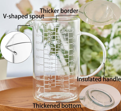 Ackers Etched Graduated Glass Measuring Cup - [Insulated Handle | V-Shaped Spout] - High Borosilicate Glass Measuring Cup for Kitchen or Dining, Easy to Read, 250ml (8oz, 1 Cup)