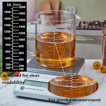 Ackers Etched Graduated Glass Measuring Cup - [Insulated Handle | V-Shaped Spout] - High Borosilicate Glass Measuring Cup for Kitchen or Dining, Easy to Read, 250ml (8oz, 1 Cup)