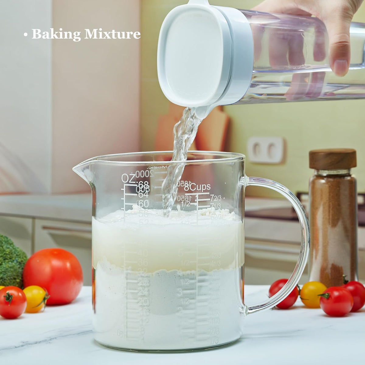 Ackers Etched Graduated Glass Measuring Cup - [Insulated Handle | V-Shaped Spout] - High Borosilicate Glass Measuring Cup for Kitchen or Dining, Easy to Read, 250ml (8oz, 1 Cup)