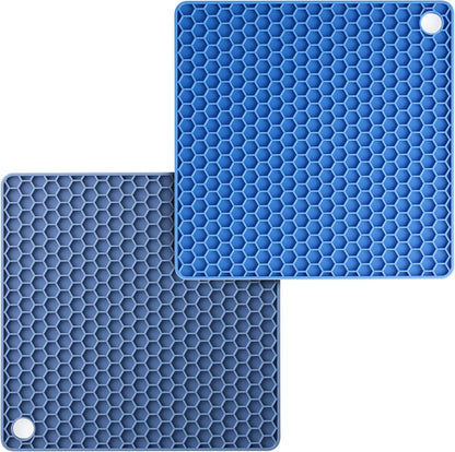 BTaT- Silicone Trivet Mats, 2 Pack, Blue, Heat & Stain Resistant | Non Slip Hot Pads Kitchen Potholders Jar Opener Spoon Holder Food Grade Silicone