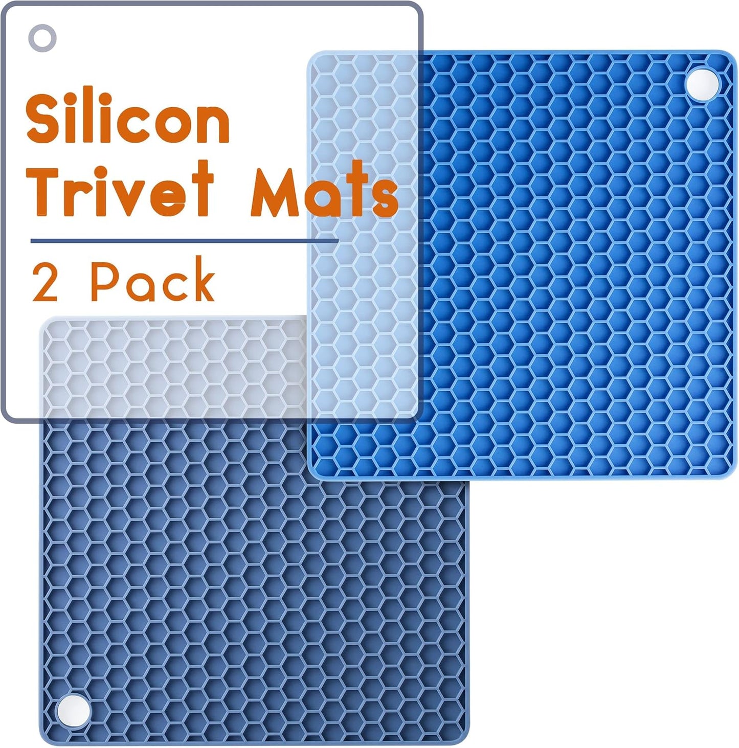 BTaT- Silicone Trivet Mats, 2 Pack, Blue, Heat & Stain Resistant | Non Slip Hot Pads Kitchen Potholders Jar Opener Spoon Holder Food Grade Silicone