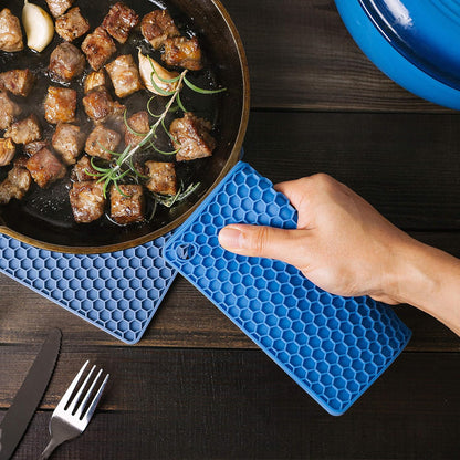 BTaT- Silicone Trivet Mats, 2 Pack, Blue, Heat & Stain Resistant | Non Slip Hot Pads Kitchen Potholders Jar Opener Spoon Holder Food Grade Silicone