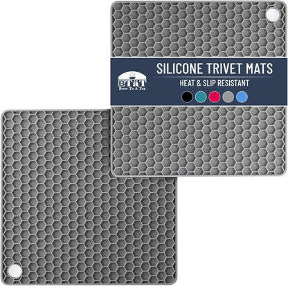 BTaT- Silicone Trivet Mats, 2 Pack, Blue, Heat & Stain Resistant | Non Slip Hot Pads Kitchen Potholders Jar Opener Spoon Holder Food Grade Silicone