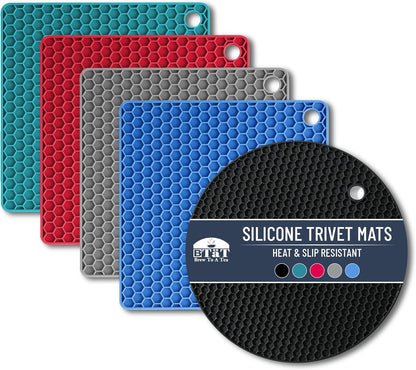 BTaT- Silicone Trivet Mats, 2 Pack, Blue, Heat & Stain Resistant | Non Slip Hot Pads Kitchen Potholders Jar Opener Spoon Holder Food Grade Silicone