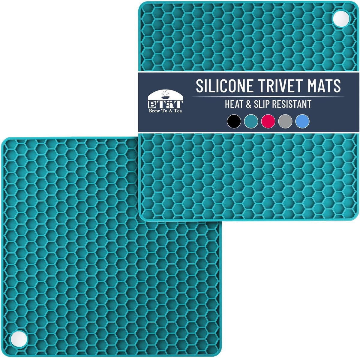 BTaT- Silicone Trivet Mats, 2 Pack, Blue, Heat & Stain Resistant | Non Slip Hot Pads Kitchen Potholders Jar Opener Spoon Holder Food Grade Silicone