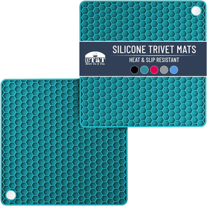BTaT- Silicone Trivet Mats, 2 Pack, Blue, Heat & Stain Resistant | Non Slip Hot Pads Kitchen Potholders Jar Opener Spoon Holder Food Grade Silicone