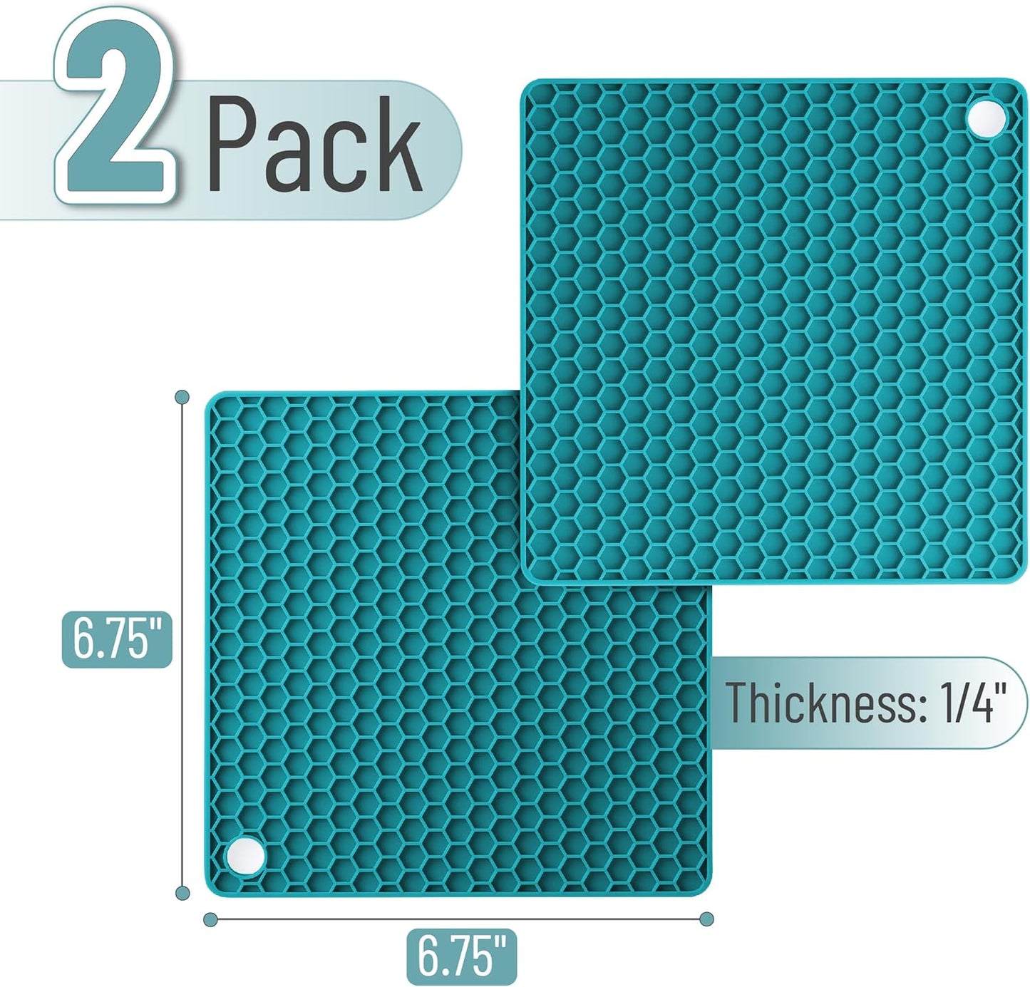 BTaT- Silicone Trivet Mats, 2 Pack, Blue, Heat & Stain Resistant | Non Slip Hot Pads Kitchen Potholders Jar Opener Spoon Holder Food Grade Silicone
