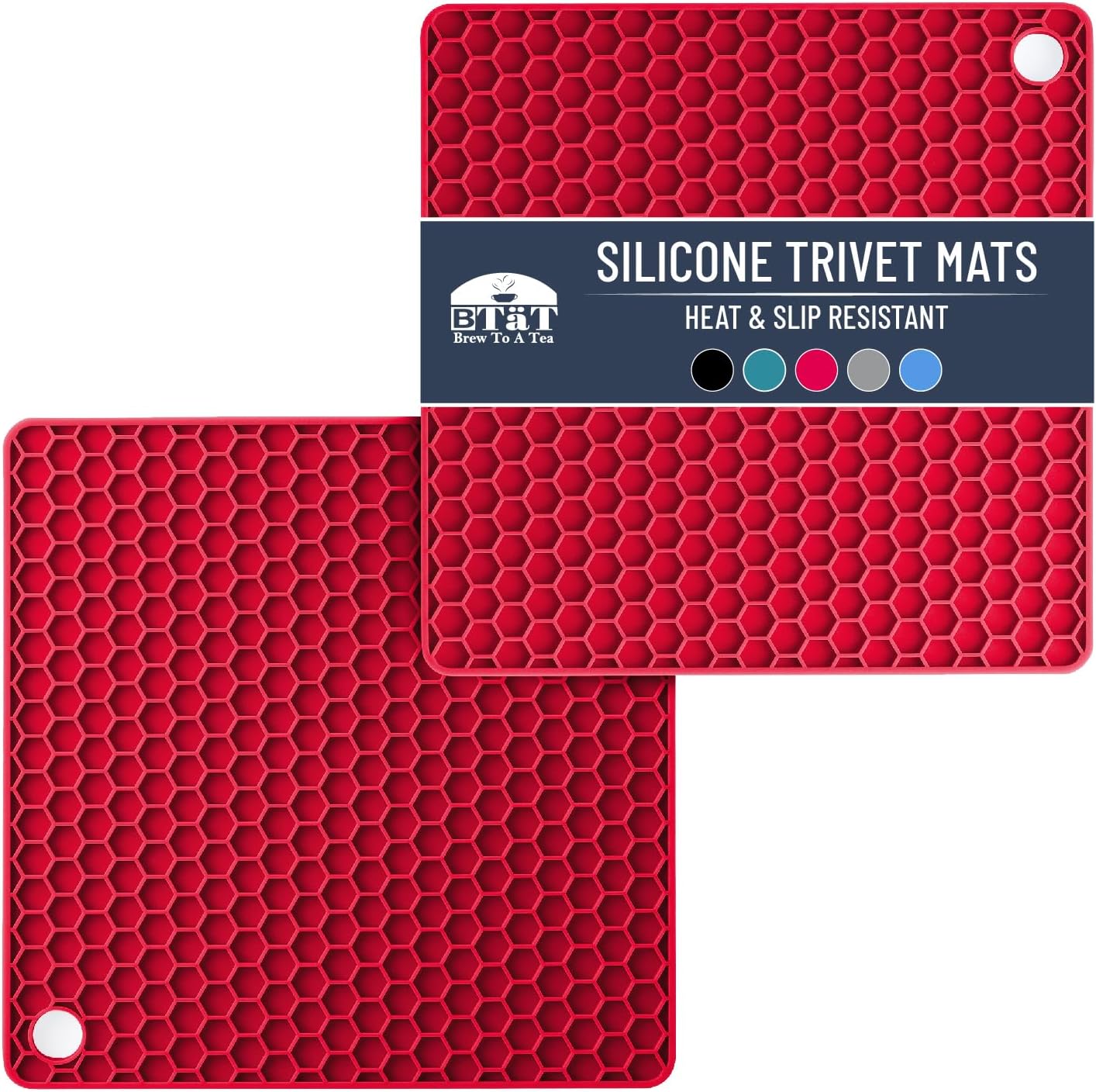 BTaT- Silicone Trivet Mats, 2 Pack, Blue, Heat & Stain Resistant | Non Slip Hot Pads Kitchen Potholders Jar Opener Spoon Holder Food Grade Silicone