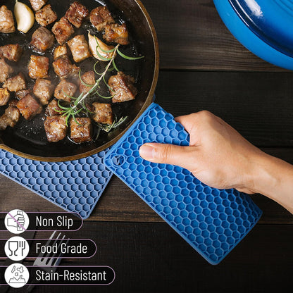 BTaT- Silicone Trivet Mats, 2 Pack, Blue, Heat & Stain Resistant | Non Slip Hot Pads Kitchen Potholders Jar Opener Spoon Holder Food Grade Silicone