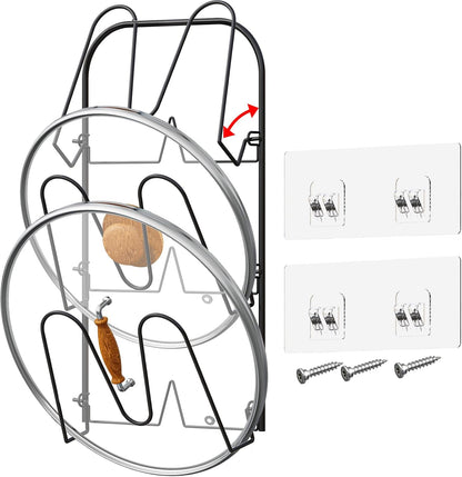 Universal Adjustable Pot Lid Holder Organizer for Cabinet - Upgraded Patented 1 Pack Pan Lids Organizers Inside Cabinet Door Wall Mount Pots Top Rack for Kitchen Cupboard Fit 6" to 13" (Black)