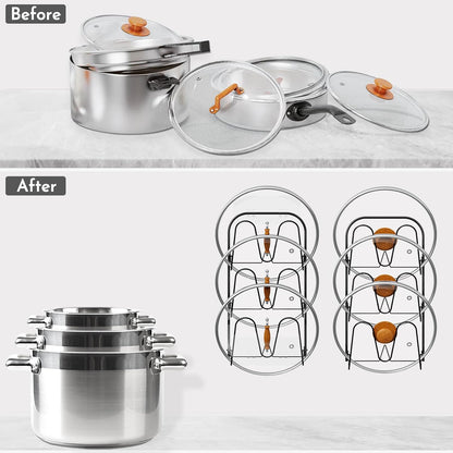 Universal Adjustable Pot Lid Holder Organizer for Cabinet - Upgraded Patented 1 Pack Pan Lids Organizers Inside Cabinet Door Wall Mount Pots Top Rack for Kitchen Cupboard Fit 6" to 13" (Black)