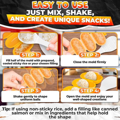 Rice Ball Mold, Shake to Make 3 Bite-Size Balls in Seconds