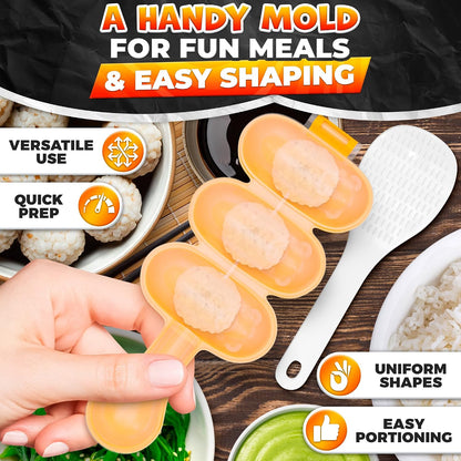 Rice Ball Mold, Shake to Make 3 Bite-Size Balls in Seconds
