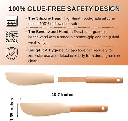 10.7" Long Silicone Jar Spatula with Natural Beechwood Handle, Flexible Deep Jar Scraper & Blender Spatula, Removable Soft Contour Head for Sourdough Starter Crocks, Peanut Butter or Jams
