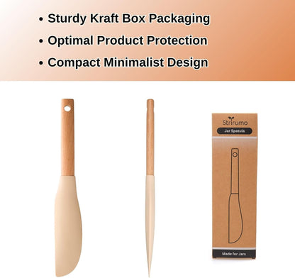 10.7" Long Silicone Jar Spatula with Natural Beechwood Handle, Flexible Deep Jar Scraper & Blender Spatula, Removable Soft Contour Head for Sourdough Starter Crocks, Peanut Butter or Jams
