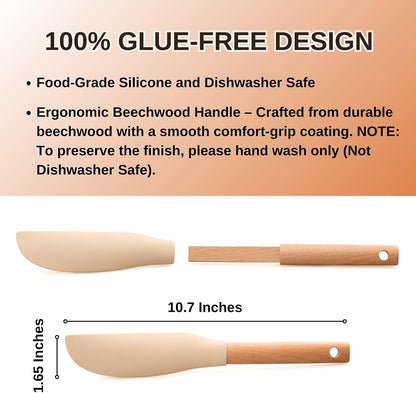 10.7" Long Silicone Jar Spatula with Natural Beechwood Handle, Flexible Deep Jar Scraper & Blender Spatula, Removable Soft Contour Head for Sourdough Starter Crocks, Peanut Butter or Jams