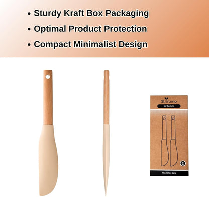 10.7" Long Silicone Jar Spatula with Natural Beechwood Handle, Flexible Deep Jar Scraper & Blender Spatula, Removable Soft Contour Head for Sourdough Starter Crocks, Peanut Butter or Jams